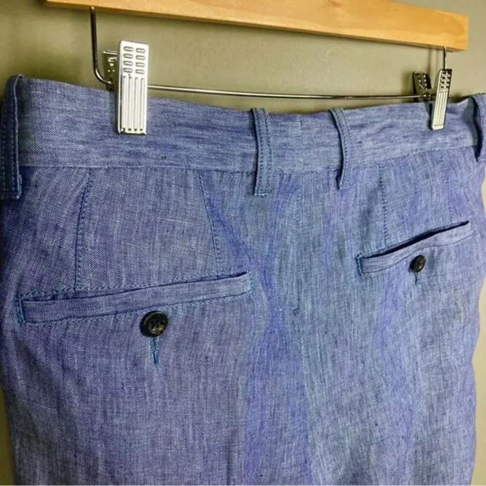 Joseph Abboud linen pants men's 33 light‎ denim blue luxury slim pleated EUC